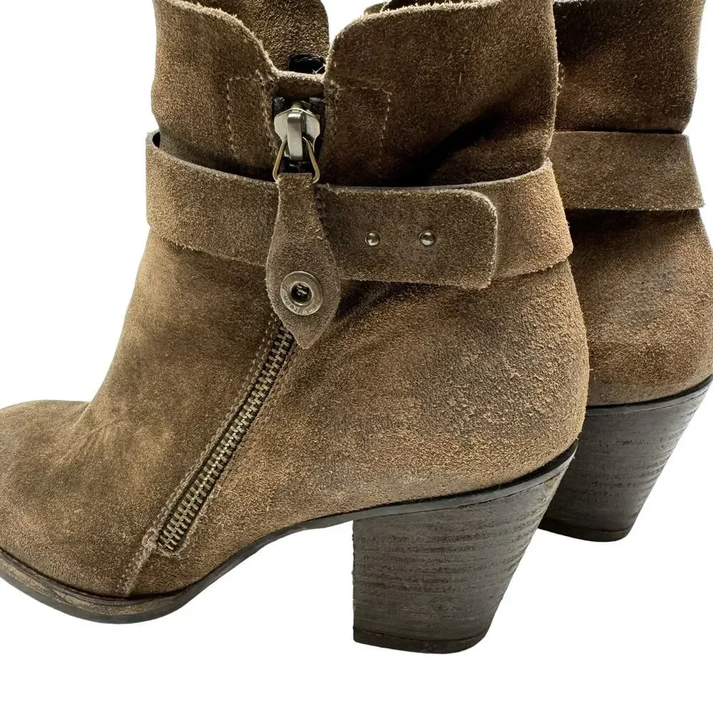 Paul Green Sheridan Chocolate Brown Nubuck Suede Leather Double Zip Booties